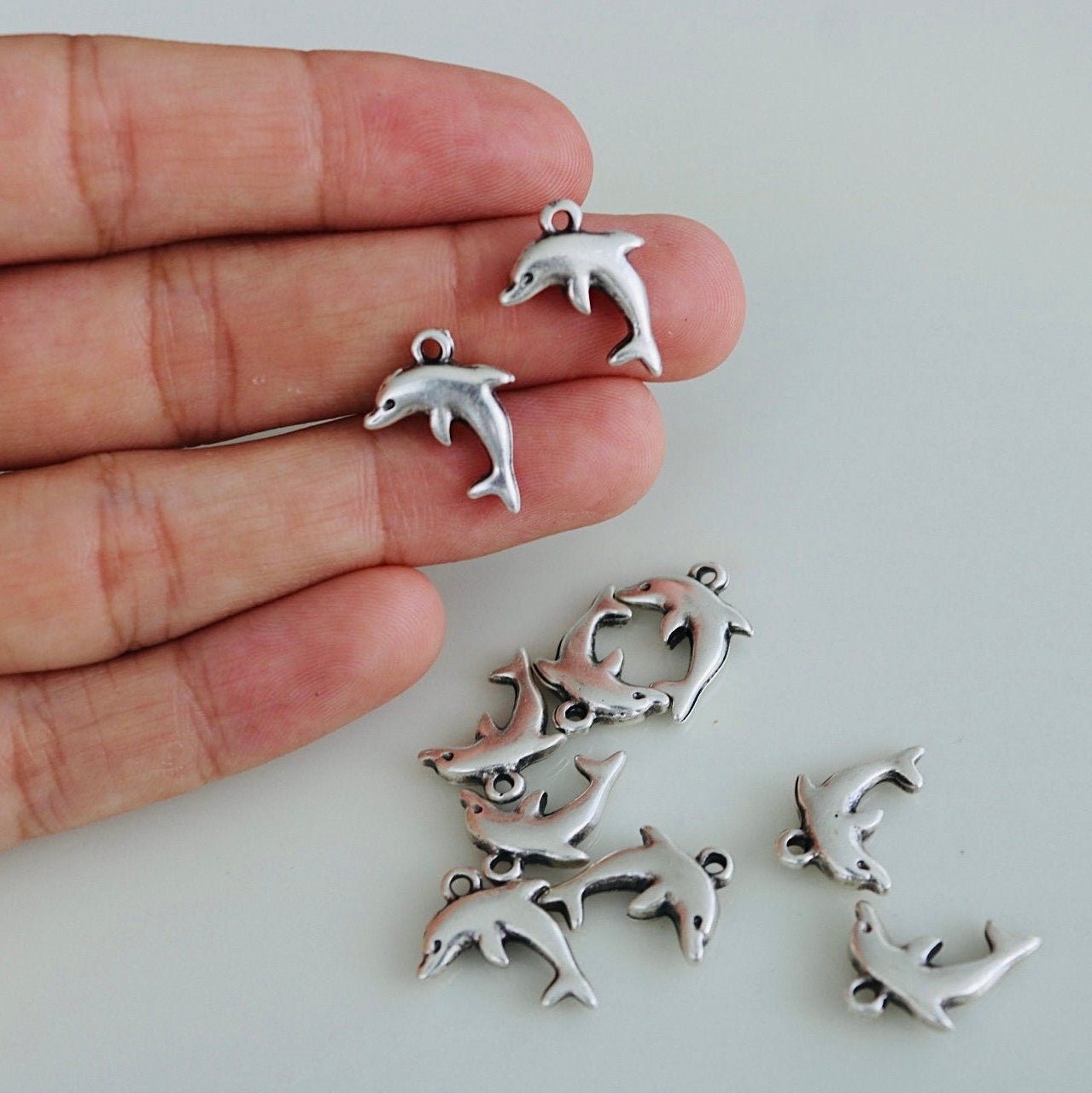 demdodeeチャーム　インディアン Zamak Dolphin Charms, Silver Dolphin Pendants, Jewelry