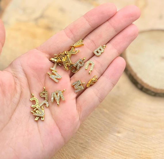 Gold Plated Micro Pave Initial Charm: Personalized Letter Bead