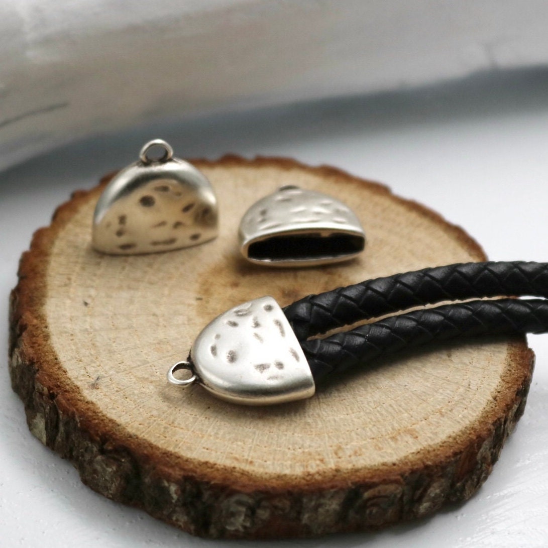 6 Flat Leather End Caps Cord End Crimp Cap Beads Cord Etsy