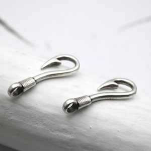 10 Antique Silver Fishing Hook Charms: Large Hole Pendants