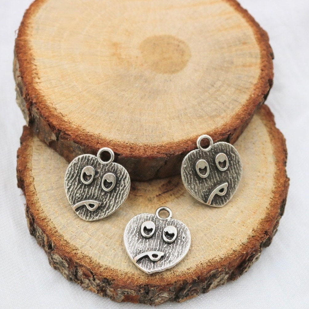 Emoji Pendant, Pewter Emoji Charms, Face Charms, Charms for