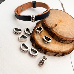 Antique Silver Slider Beads: Geometric Dotted Square Beads for Leather Bracelet