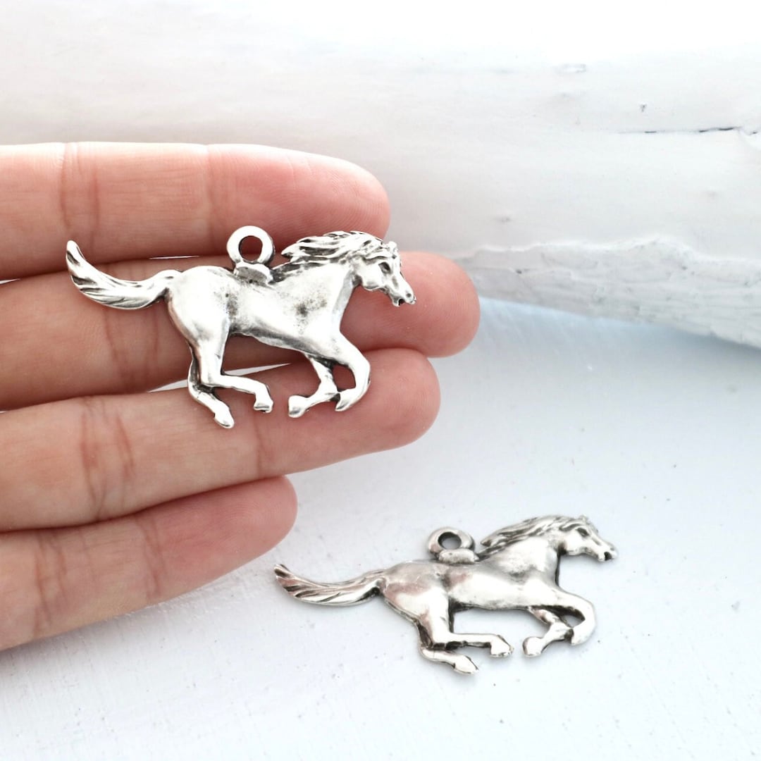 5 Horse Charms Pendants, Horse Pendants for Bracelets, Silver Plated