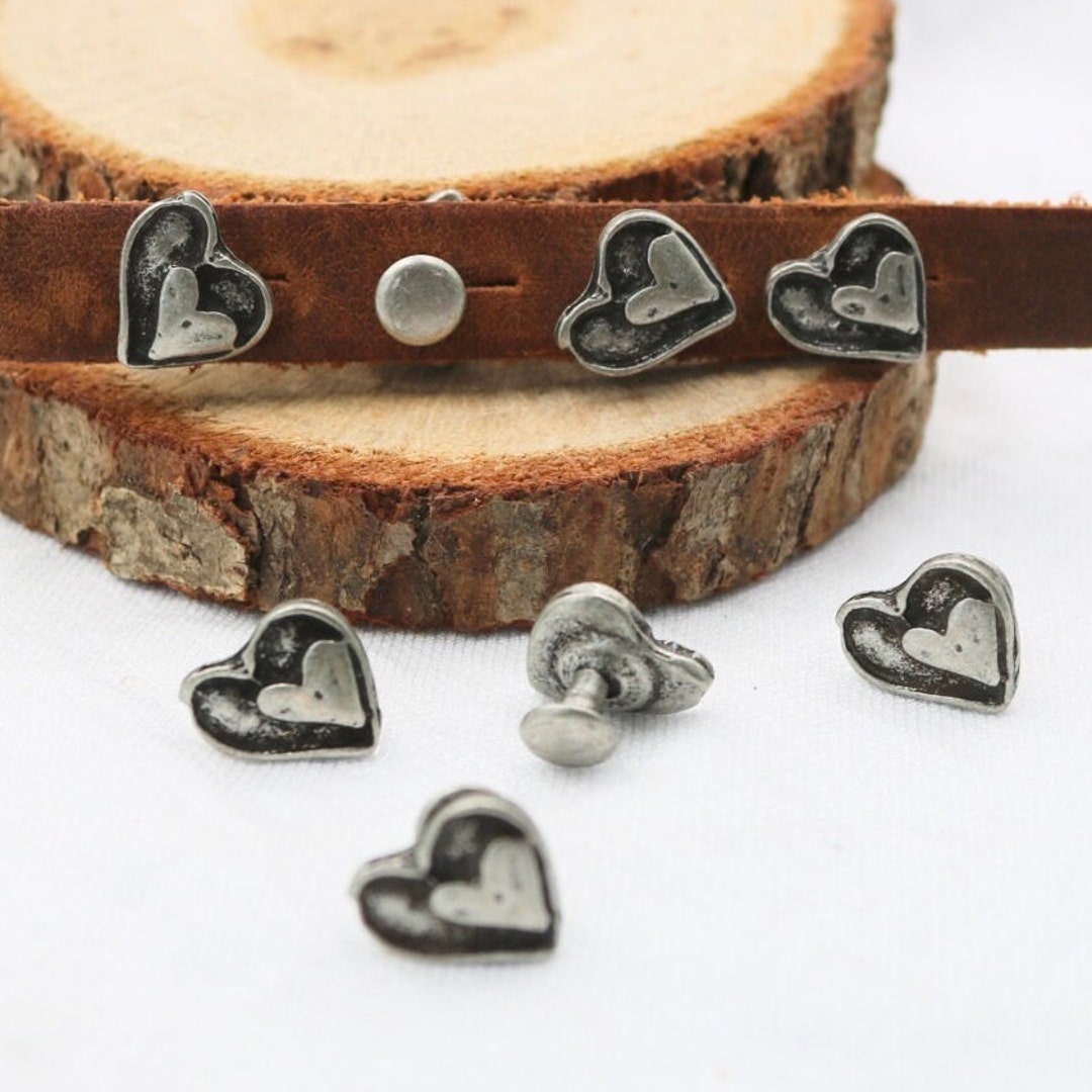 Dark Silver Heart Rivets: Leather Craft Charms (10 Pcs) - Etsy