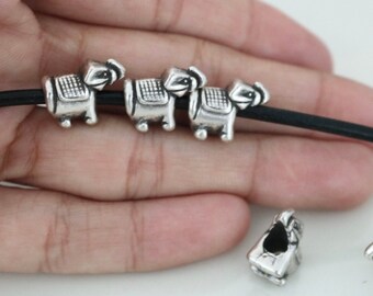 10 Antique Silver Elephant Beads: 925 Sterling Silver Plated Charms