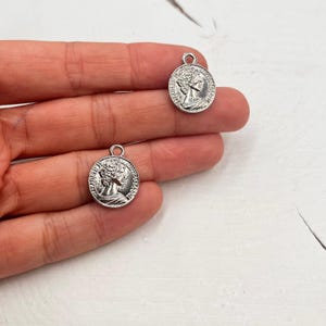 5 Rhodium Coin Charms: Round Roman Jewelry Making Supplies