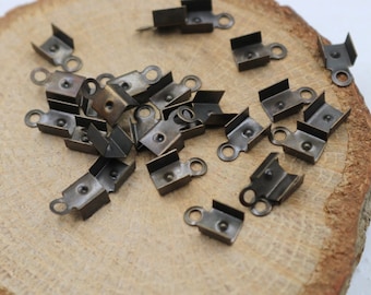 Antique Bronze Clip-Tip Fold Over Crimp Beads: Leather Cord End Clasps (50 Pcs)