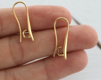 10 Gold Plated French Earring Hooks: Brass Ear Wires (24mm)