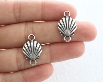 Silver Shell Connector Charms: Seashell Jewelry Findings (10 Pcs)