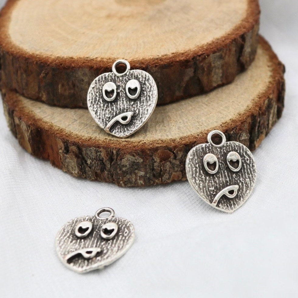 Emoji Pendant, Pewter Emoji Charms, Face Charms, Charms for