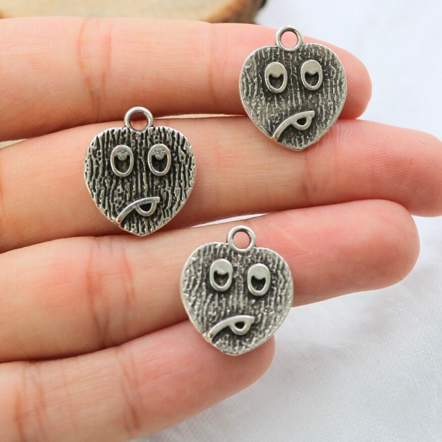 Emoji Pendant, Pewter Emoji Charms, Face Charms, Charms for