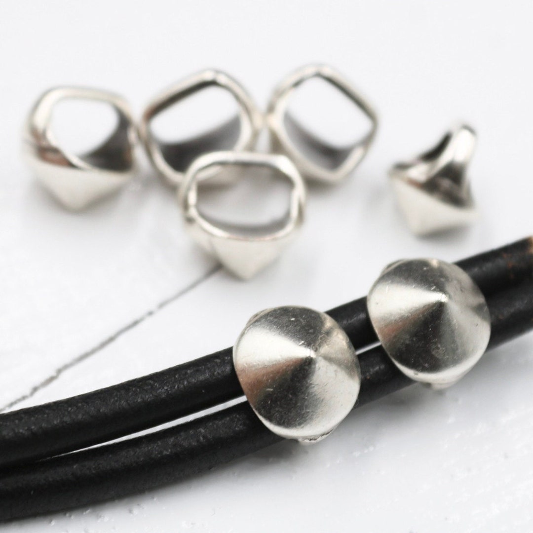 Spike Slider Beads, Round Zamak Sliders, for Leather Bracelets, Large