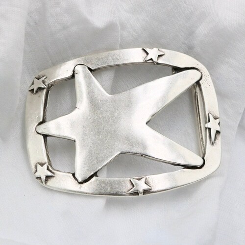 Silver Star Belt Buckle: Western Celestial Pewter Buckle (Fits 40mm Belts)