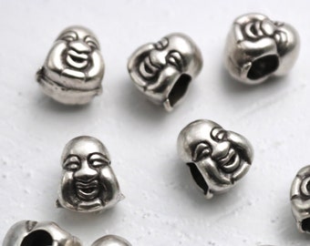Antique Silver Buddha Head Spacer Beads: 9.5mm