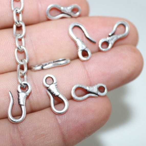 20 Antique Silver S-Hook Clasps: Brass Jewelry Findings (11x7 mm)
