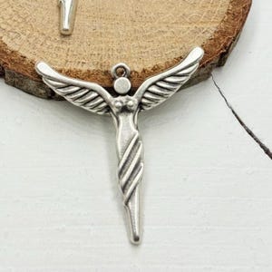 Antique Silver Angel Pendant Charm: Guardian Jewelry (5 Pcs)