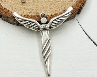 Antique Silver Angel Pendant Charm: Guardian Jewelry (5 Pcs)