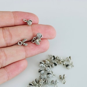 20 Antique Silver Crimp Bead Knot Covers: 8x5mm Pearl Tip Shells