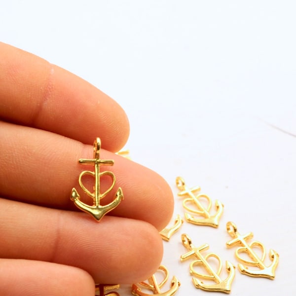 Shiny Gold Faith Hope Heart Pendants, Faith Hope Love Symbol Charms, Love charms, Anchor Cross Pendant, Jewelry Findings, 10 Pcs, ZU845 SG