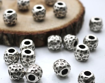 Antique Silver Plated Spacer Beads: 10mm Large Hole Beads