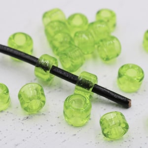 Green Glass Pony Beads: 9mm Rondelle Donut Beads for Macrame - 10 Pcs