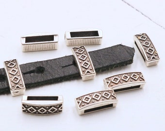 Antique Silver Slider Beads: Zamak Bracelet Components (10 Pcs)