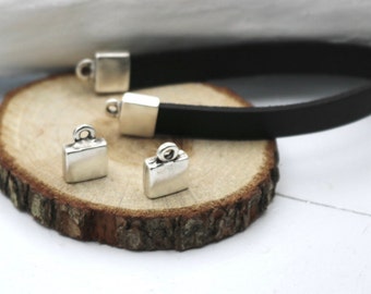 10mm Flat Cord End Caps: Antique Silver Leather Findings
