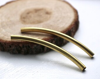 10 Raw Brass Curved Noodle Tube Beads - 60mm DIY Jewelry