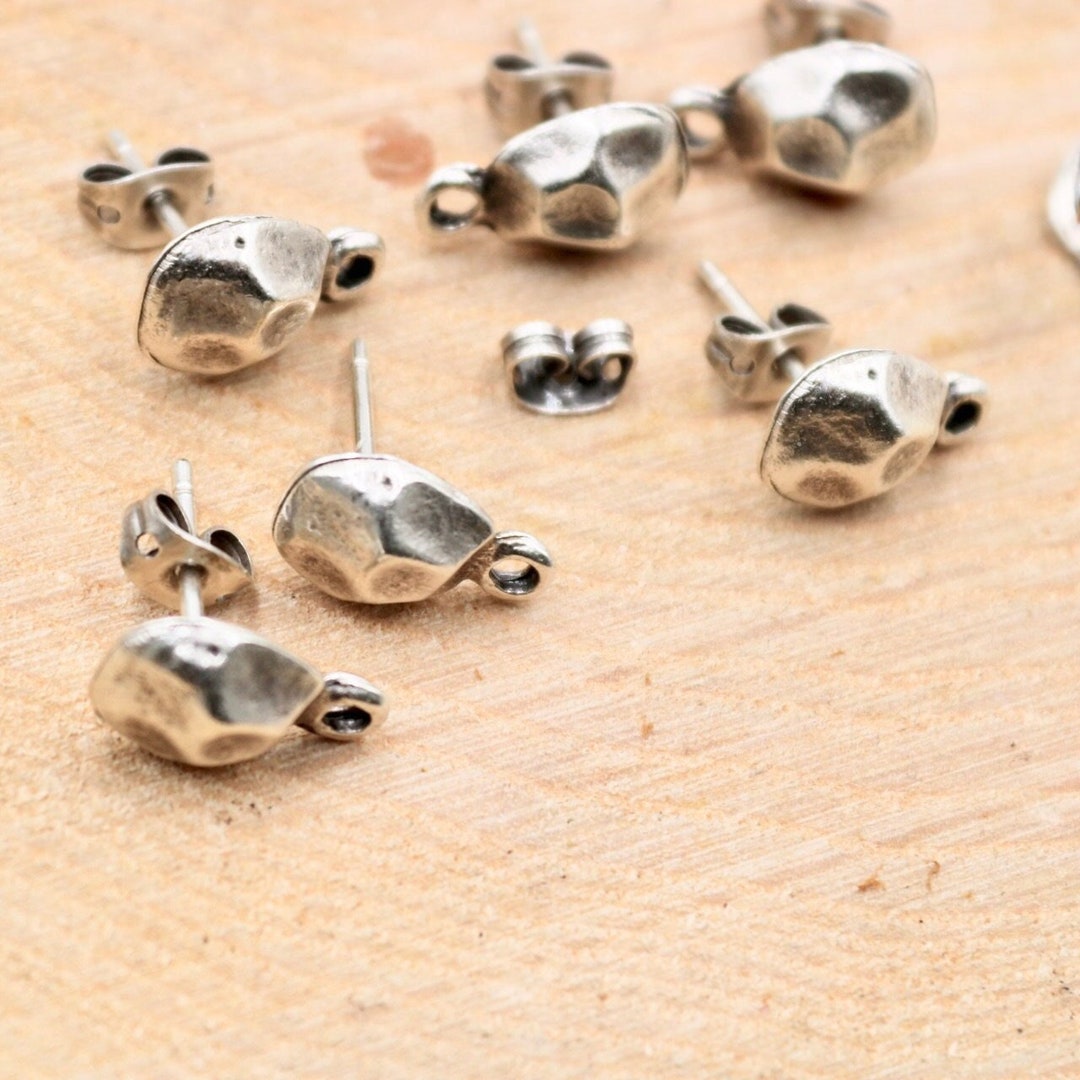Antique Silver Plated Ear Posts With Loop: 9x14mm (5 Pairs) - Etsy