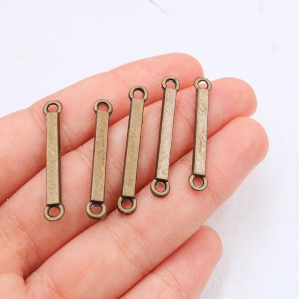 Rectangle Long Thin Bar Charm, Two Holes Bar Connector, Antique Silver Earring Bar, Findings With 2 Hole, Pendant Bar, 20 Pcs, ZU1111 ab