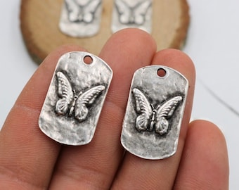 Antique Silver Butterfly Charms: Metal Alloy Pendants (6 Pcs)