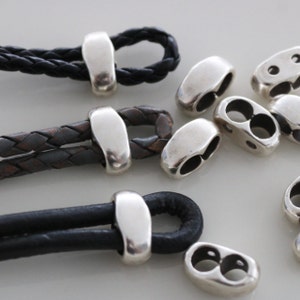Antique Silver Plated Double Barrel Slider Beads: Leather Cord Connector (10 pcs)