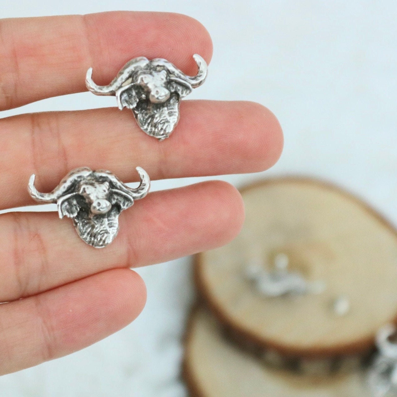 Silver Bull Head Rivets: Antique Plated Cow Rivet Studs (10 pcs)