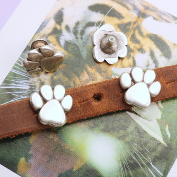 Cat Paw Rivet for Leather, Dog Paw Charms, Animal Beads, Tiny Paw Sliders, Mini Craft Supply, Pet Lover Gift, Gift Idea, 10 Pcs, ZU956 AS