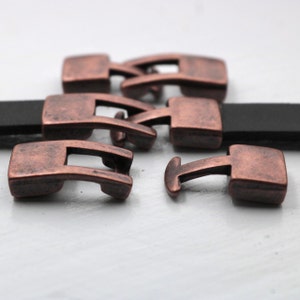 Antique Copper Zamak Bracelet Clasps: 10x2mm Flat Leather Cord Ends (5 Sets)