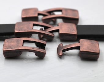 Antique Copper Zamak Bracelet Clasps: 10x2mm Flat Leather Cord Ends (5 Sets)