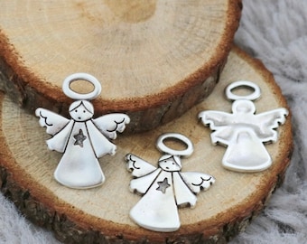 Antique Silver Angel Charms: Double Sided Beading Pendants (10 Pcs)