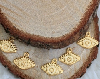 Gold Evil Eye Pendant Charms: Bohemian Jewelry DIY - 20 Piece