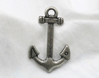 Dark Silver Nautical Anchor Charms: DIY Bracelet Pendants, Set of 10