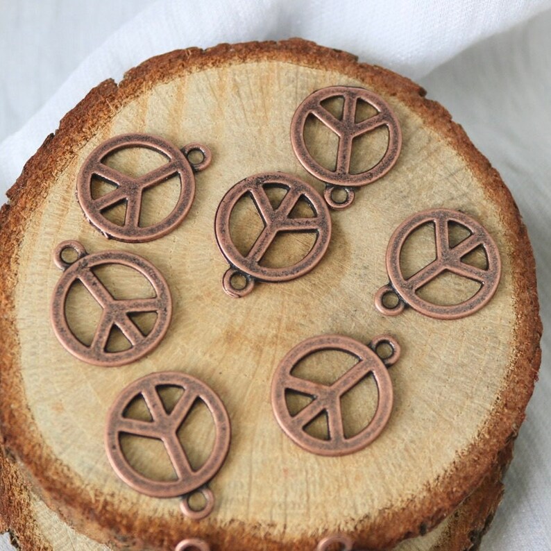 10 Antique Copper Peace Sign Charms: Hippie Jewelry Supplies - Etsy