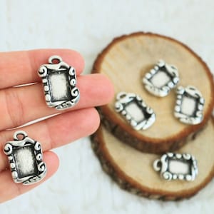 Silver Bezel Cups, Bezel Pendant Setting, Square Charm Blanks, Bezel Base Setting Necklace, Pendant Tray Charm, Antique Silver Plated, ZU431