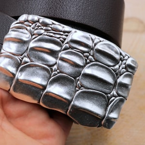 Antique Silver Alligator Skin Belt Buckle: 40mm Zamak Rectangle Buckle