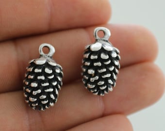 5 Antique Silver Pine Cone Charms: Christmas Tree Pendants (22mm)