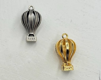 Gold & Antik Silber Heißluftballon Charm: Reiseanhänger, 25 mm