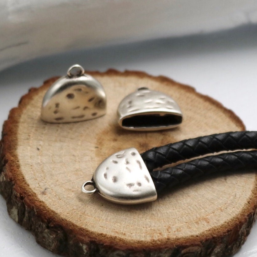 6 Flat Leather End Caps Cord End Crimp Cap Beads Cord Etsy