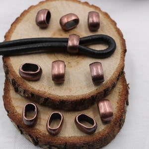 10 Antique Cooper Slider Bead, Rustic Jewelry Making Supplies, DIY Craft Beads, Leather Cord  Beads, Jewelry Finding Wholesale Supply, ZU191