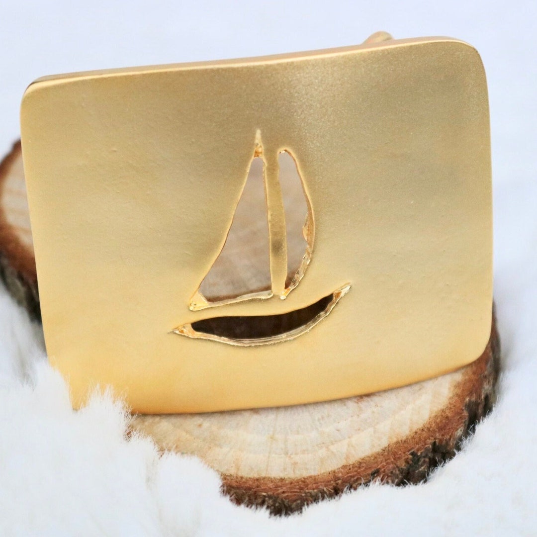 Matte Gold Paper Boat Belt Buckle, Pirate Ship Pewter Belt Buckle