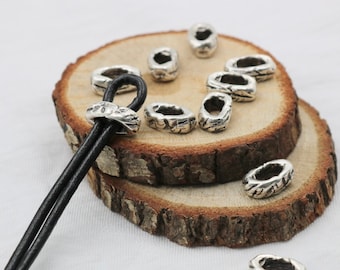 Antique Silver Oval Spacer Beads: Large Hole Jewelry Making (10 Pcs)