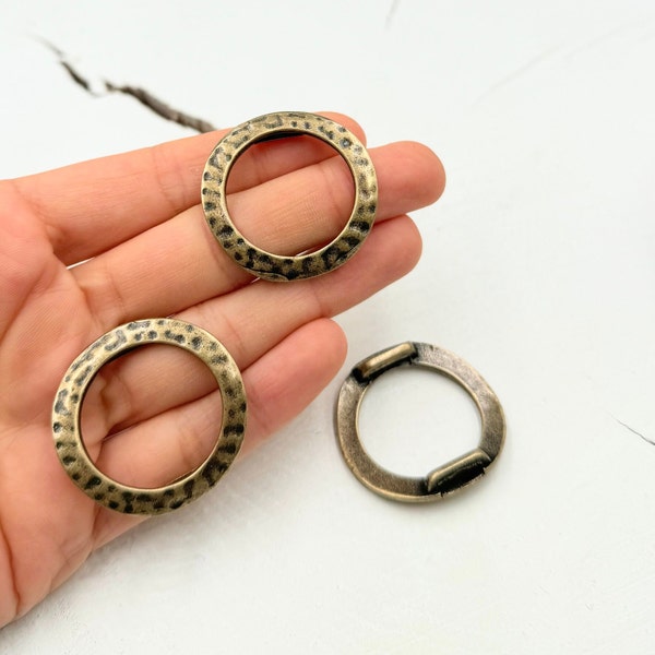 Hammered Round Components, Hammered Bracelet Connector, Hammered Circle Charms, Antique Bronze Plated Bracelet Charms, 5 Pcs, ZU307 AS