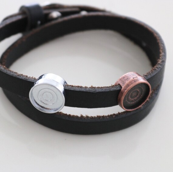 leather strap slider beads 10 Cuoio zamak slider bronze for 12 mm cabochons ZU595 Sliding bead blank for leather bracelet 8mm wide